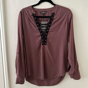 Express Purple Long Sleeve w/ Lace Up Detail - Size Small